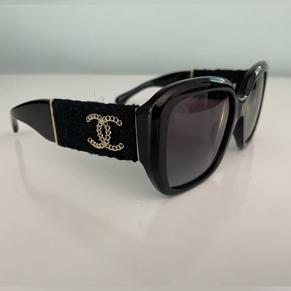 CHANEL Square Sunglasses Acetate & Tweed 5512-A Black Gold NEW main image 5